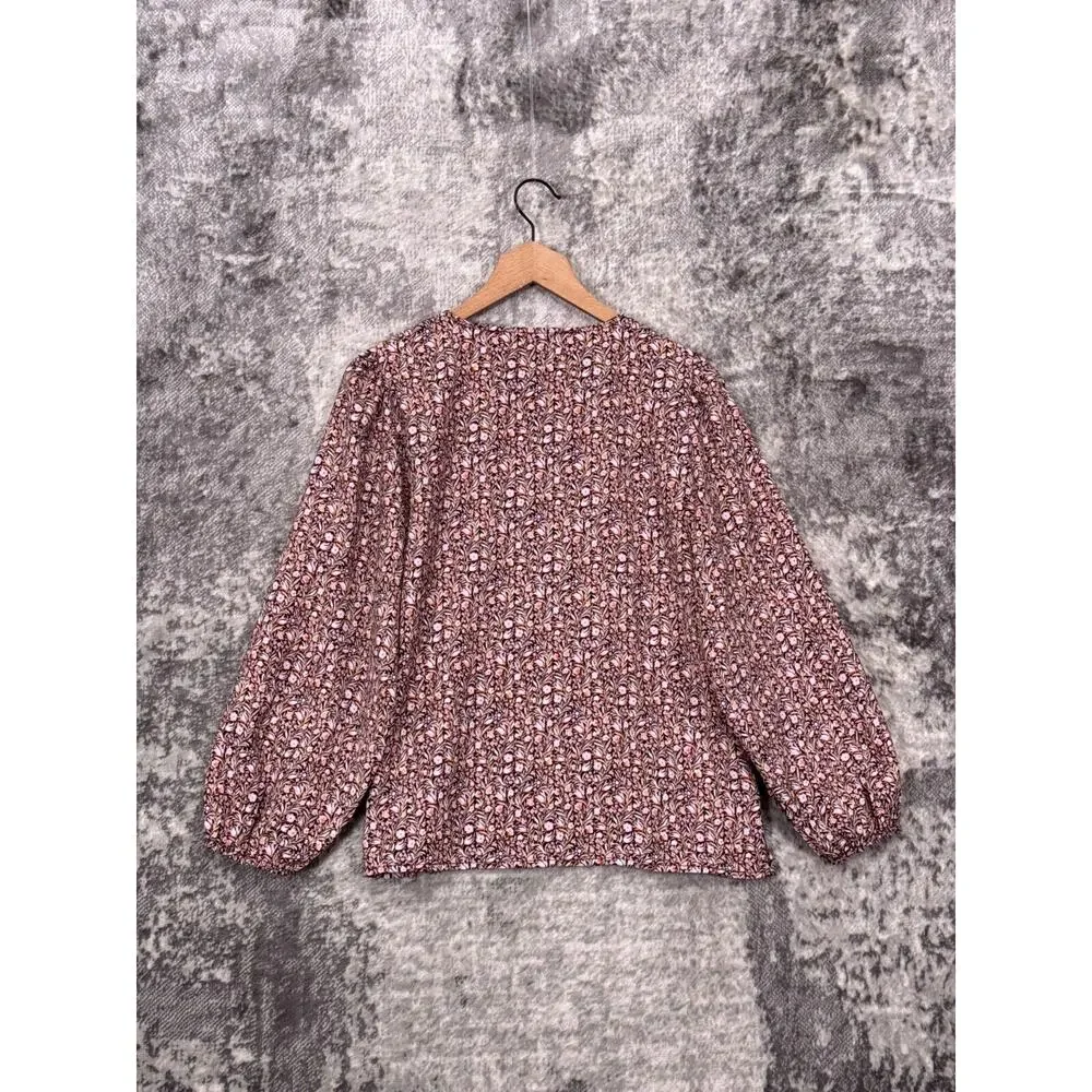 J Crew Top Medium Womens Floral Puff Sleeve Blouse